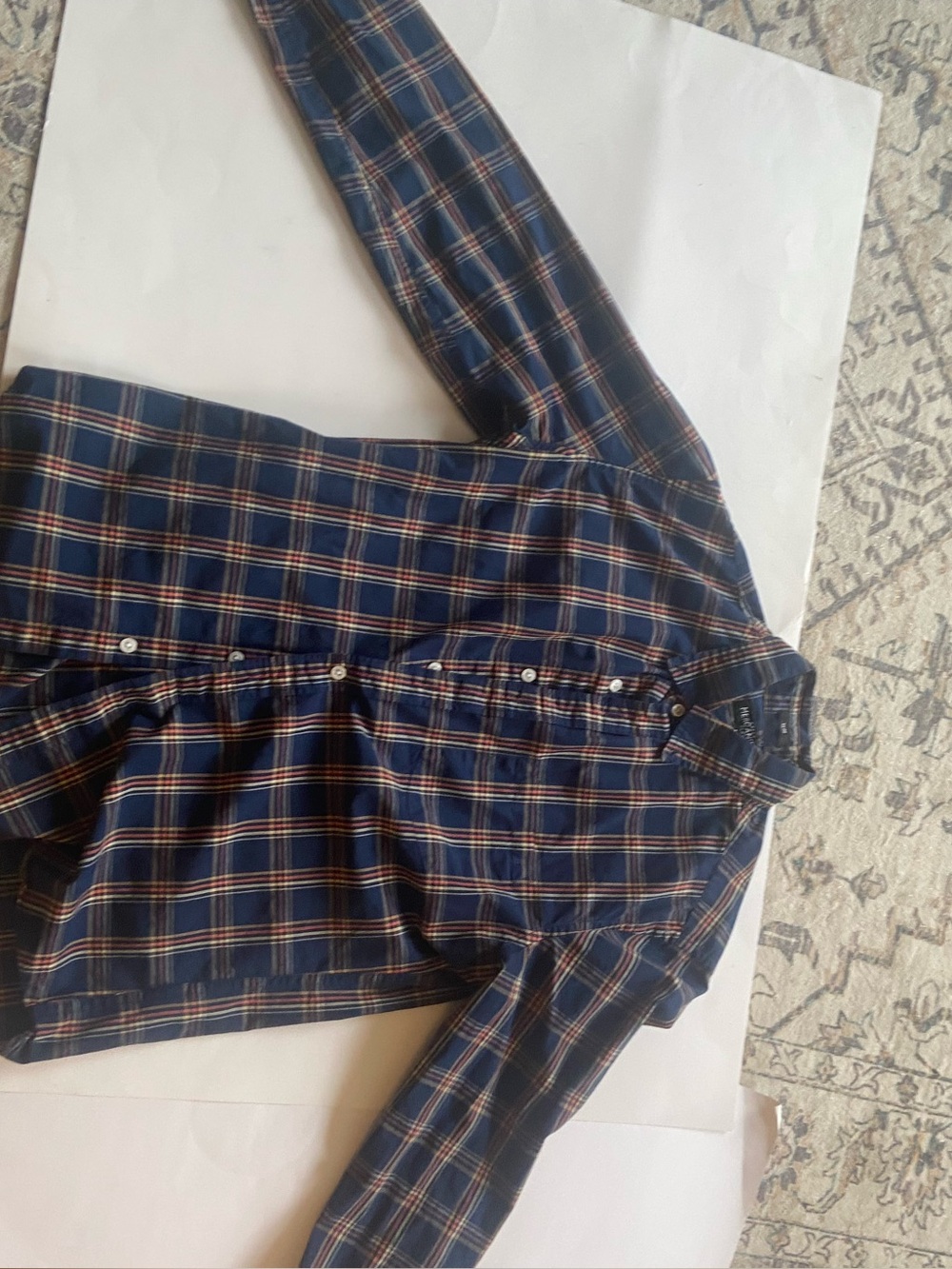 J. Crew Men's Navy Plaid Button-Up Shirt